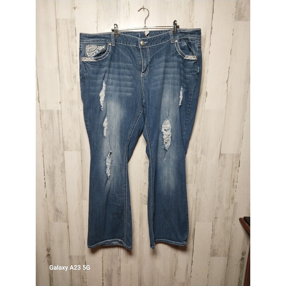 Soundgirl Bootcut Jeans Size 24 Embroidered Rhinestones Distressed